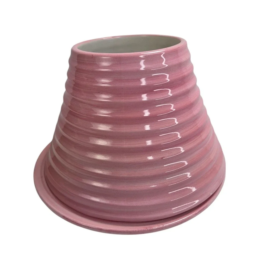 Yankee Candle Jar Topper Large Shade Plate Set Pink Solid Color Ribbed READ